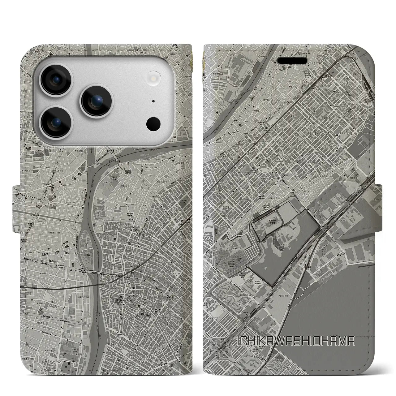 【市川塩浜（千葉県）】地図柄iPhoneケース（手帳タイプ）