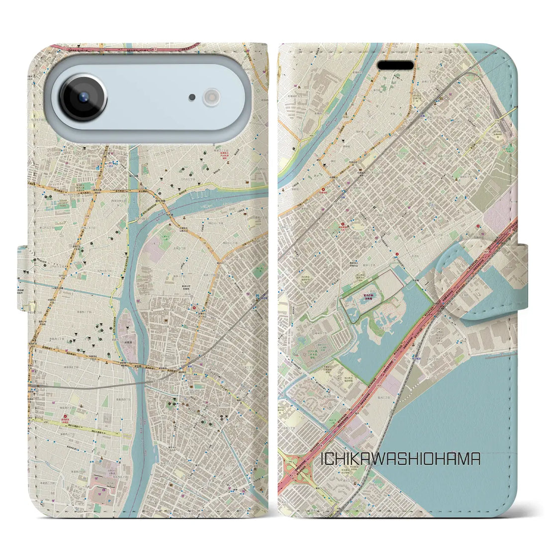 【市川塩浜(千葉県)】地図柄iPhoneケース(手帳タイプ)モノトーン・iPhone 17 Pro Max 用