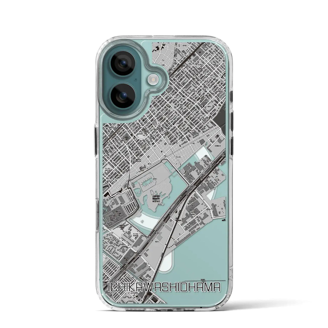 【市川塩浜（千葉県）】地図柄iPhoneケース（MagSafeタイプ）モノトーン・iPhone 16 Pro 用