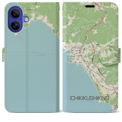 【いちき串木野（鹿児島県）】地図柄iPhoneケース（手帳タイプ）モノトーン・iPhone 16 Pro Max 用