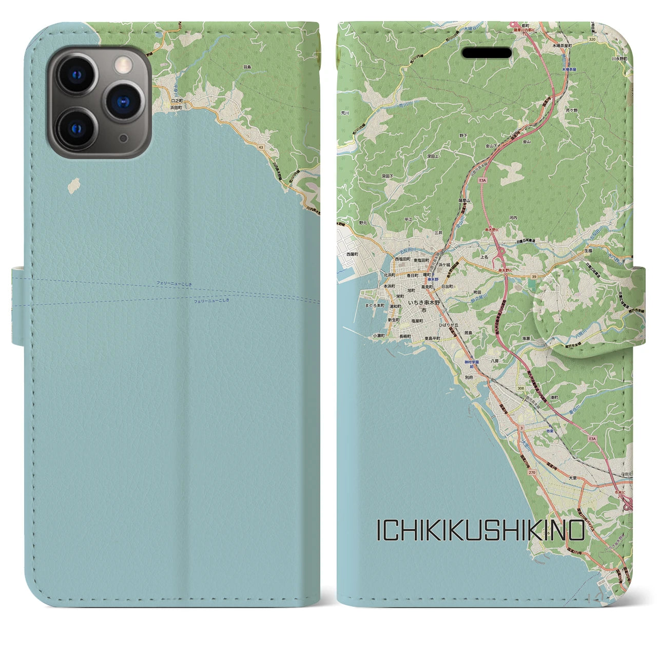 【いちき串木野（鹿児島県）】地図柄iPhoneケース（手帳タイプ）