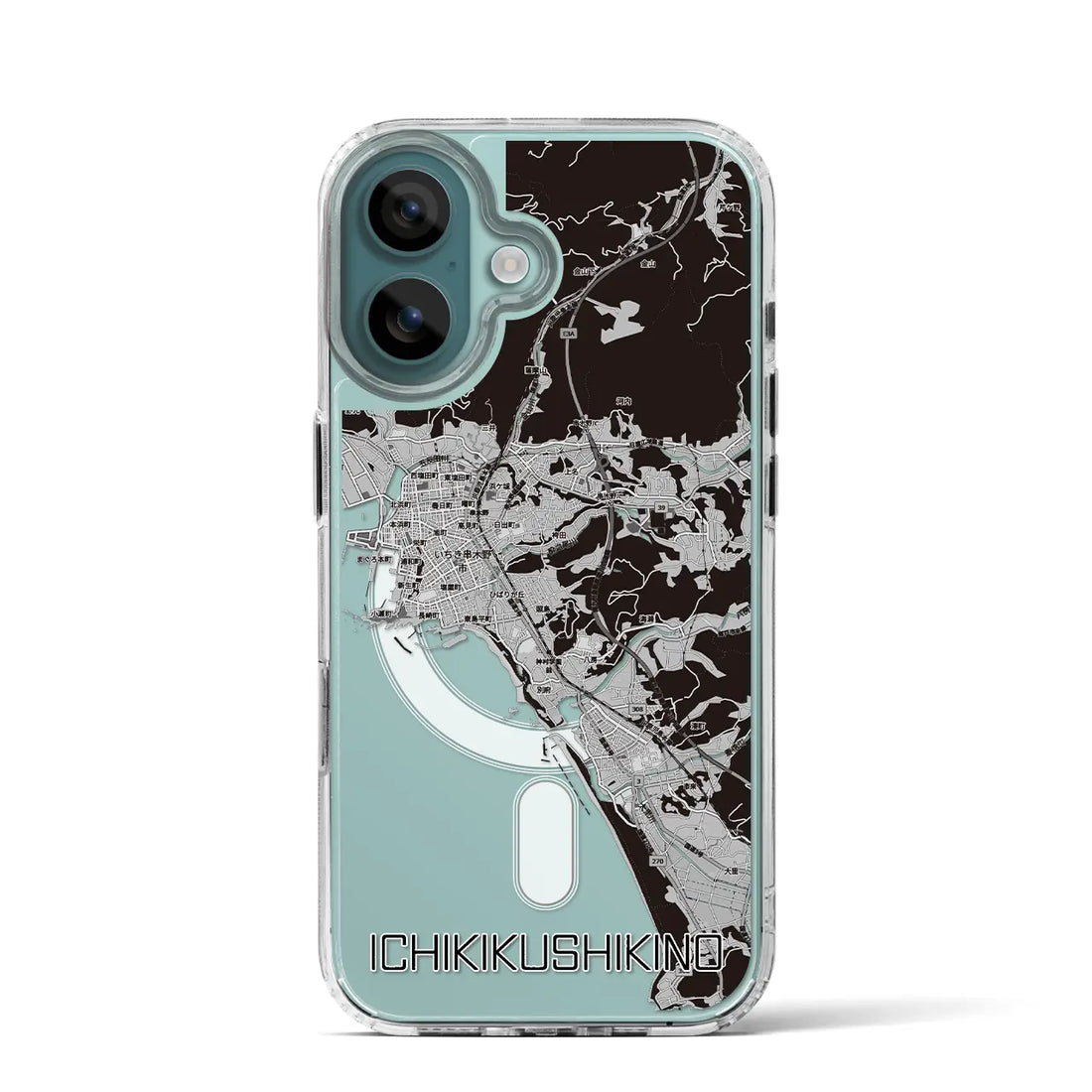 【いちき串木野(鹿児島県)】地図柄iPhoneケース(MagSafeタイプ)モノトーン・iPhone 16 Pro 用
