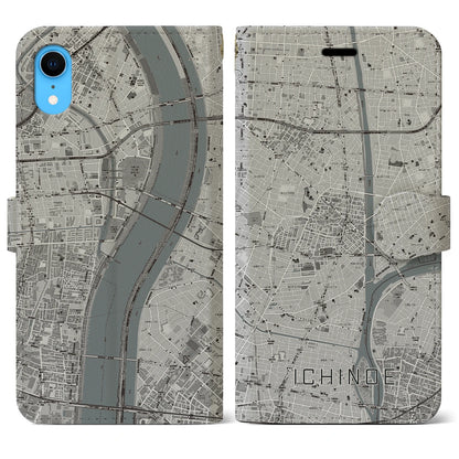 【一之江（東京都）】地図柄iPhoneケース（手帳タイプ）モノトーン・iPhone XR 用