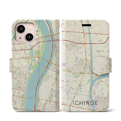 【一之江（東京都）】地図柄iPhoneケース（手帳タイプ）ナチュラル・iPhone 13 mini 用
