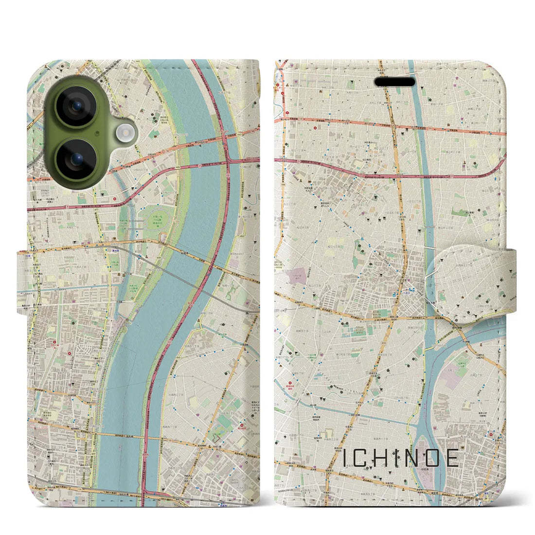 【一之江(東京都)】地図柄iPhoneケース(手帳タイプ)モノトーン・iPhone 17 Pro Max 用