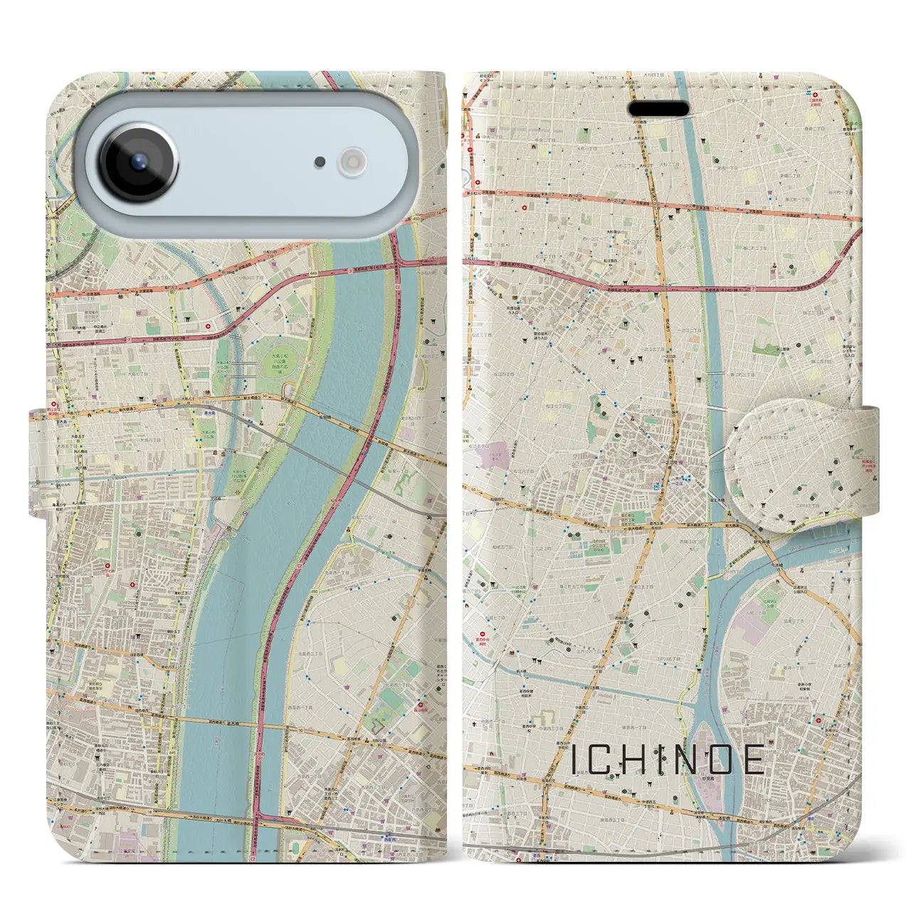 【一之江（東京都）】地図柄iPhoneケース（手帳タイプ）