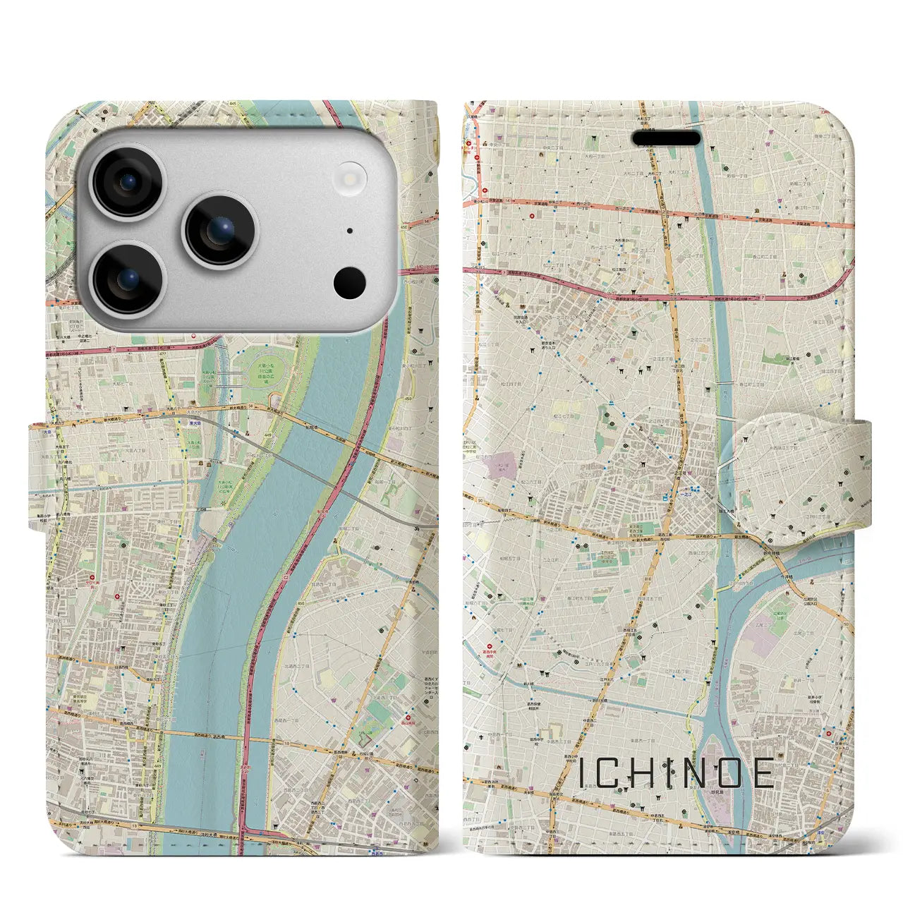 【一之江（東京都）】地図柄iPhoneケース（手帳タイプ）