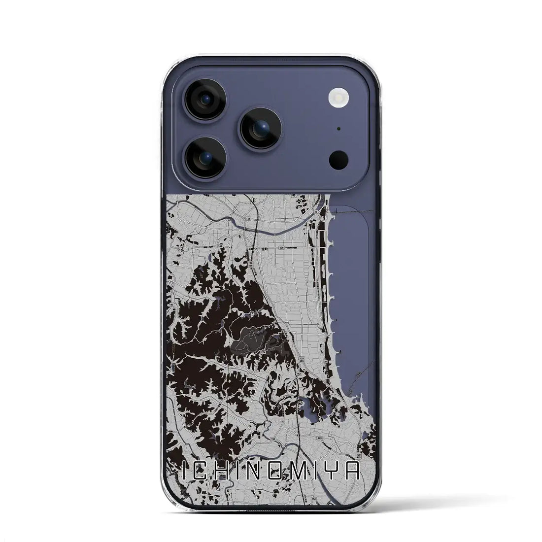 【一宮(千葉県)】地図柄iPhoneケース(クリアタイプ)モノトーン・iPhone 17 Pro Max 用