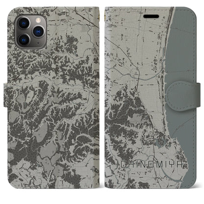 【一宮（千葉県）】地図柄iPhoneケース（手帳タイプ）モノトーン・iPhone 11 Pro Max 用