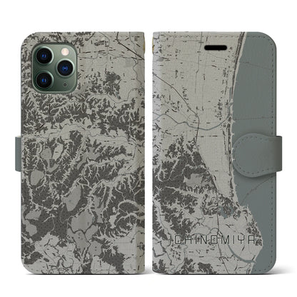 【一宮（千葉県）】地図柄iPhoneケース（手帳タイプ）モノトーン・iPhone 11 Pro 用