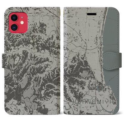 【一宮（千葉県）】地図柄iPhoneケース（手帳タイプ）モノトーン・iPhone 11 用
