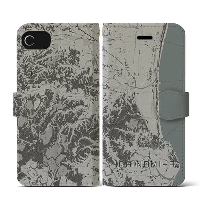 【一宮（千葉県）】地図柄iPhoneケース（手帳タイプ）モノトーン・iPhone SE（第3 / 第2世代） / 8 / 7 / 6s / 6 用