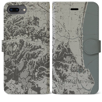 【一宮（千葉県）】地図柄iPhoneケース（手帳タイプ）モノトーン・iPhone 8Plus /7Plus / 6sPlus / 6Plus 用