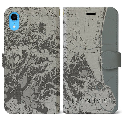 【一宮（千葉県）】地図柄iPhoneケース（手帳タイプ）モノトーン・iPhone XR 用