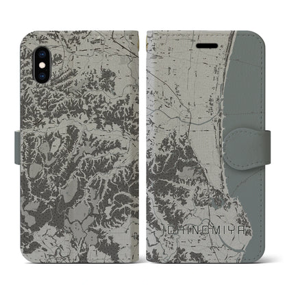【一宮（千葉県）】地図柄iPhoneケース（手帳タイプ）モノトーン・iPhone XS / X 用