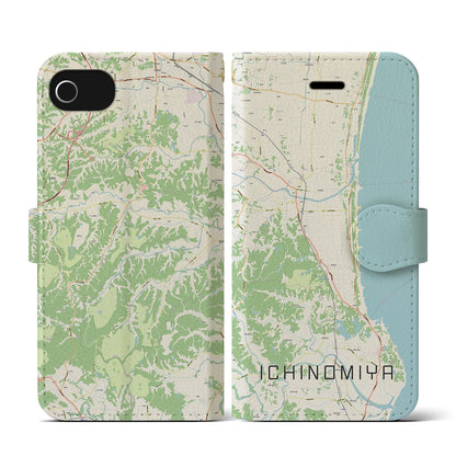 【一宮（千葉県）】地図柄iPhoneケース（手帳タイプ）ナチュラル・iPhone SE（第3 / 第2世代） / 8 / 7 / 6s / 6 用