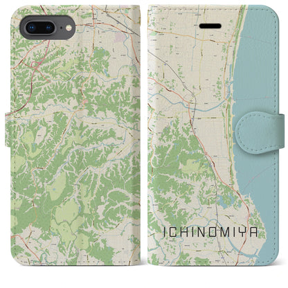 【一宮（千葉県）】地図柄iPhoneケース（手帳タイプ）ナチュラル・iPhone 8Plus /7Plus / 6sPlus / 6Plus 用
