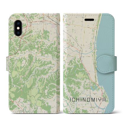 【一宮（千葉県）】地図柄iPhoneケース（手帳タイプ）ナチュラル・iPhone XS / X 用