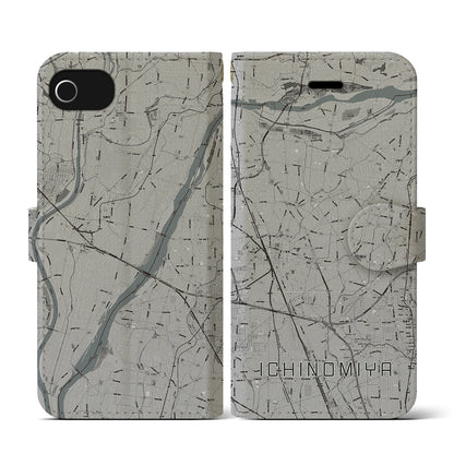 【一宮（愛知県）】地図柄iPhoneケース（手帳タイプ）モノトーン・iPhone SE（第3 / 第2世代） / 8 / 7 / 6s / 6 用