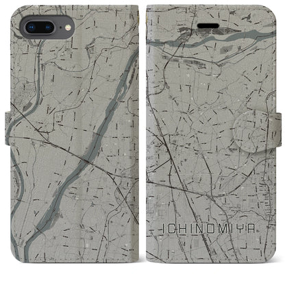 【一宮（愛知県）】地図柄iPhoneケース（手帳タイプ）モノトーン・iPhone 8Plus /7Plus / 6sPlus / 6Plus 用