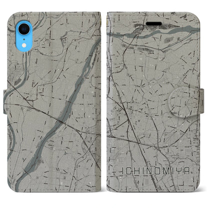 【一宮（愛知県）】地図柄iPhoneケース（手帳タイプ）モノトーン・iPhone XR 用