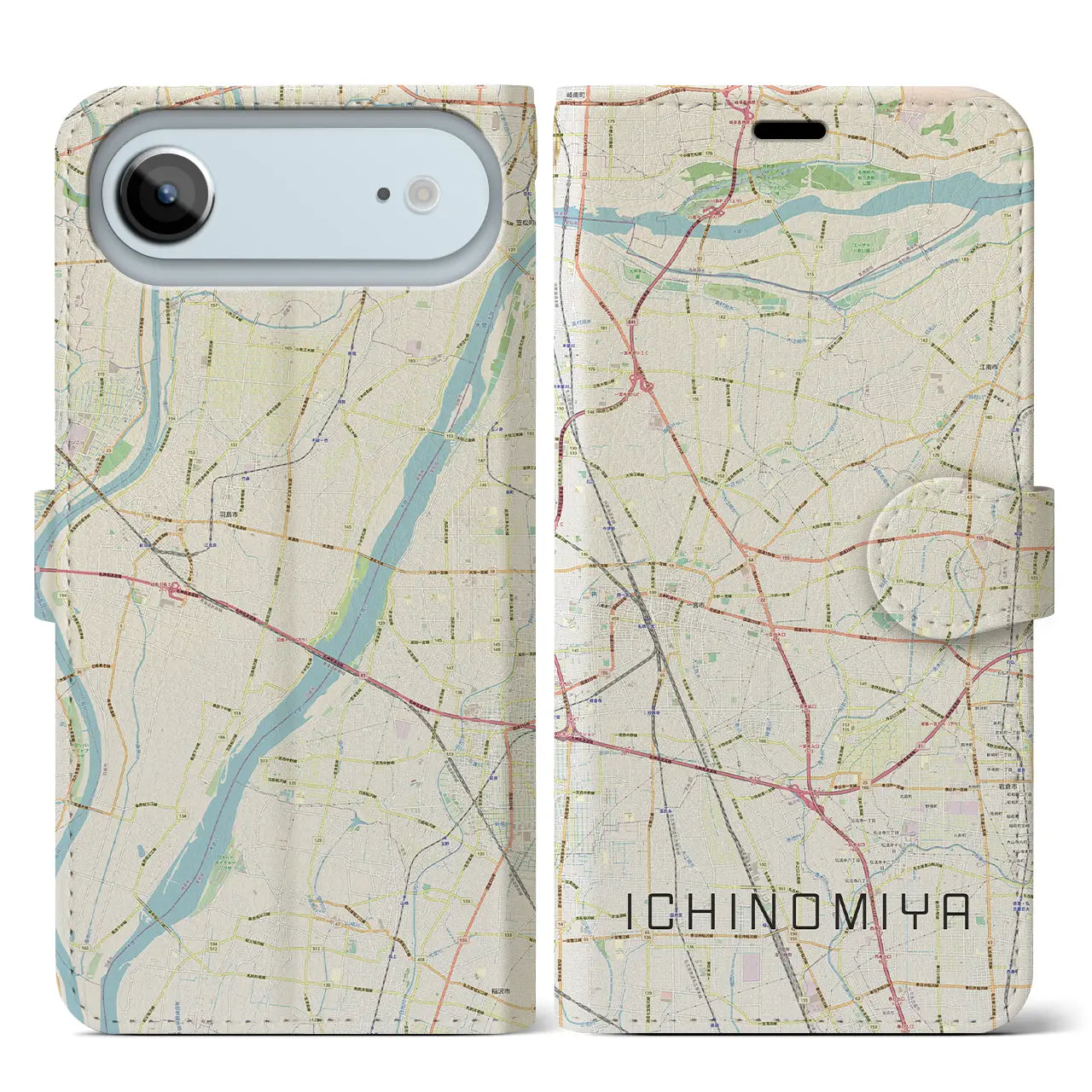 【一宮（愛知県）】地図柄iPhoneケース（手帳タイプ）