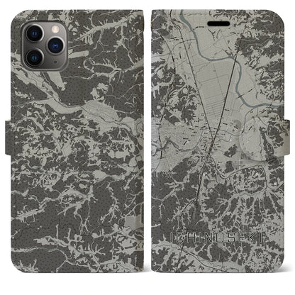 【一関（岩手県）】地図柄iPhoneケース（手帳タイプ）モノトーン・iPhone 11 Pro Max 用