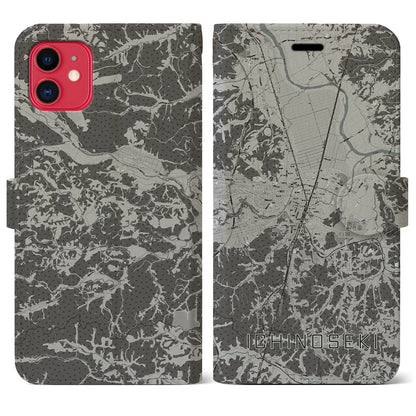 【一関（岩手県）】地図柄iPhoneケース（手帳タイプ）モノトーン・iPhone 11 用