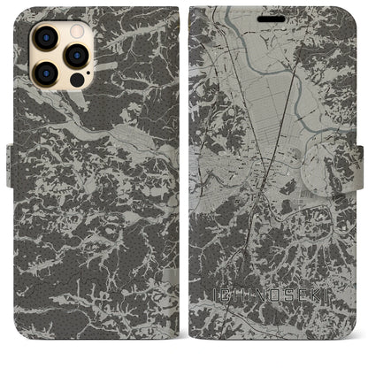 【一関（岩手県）】地図柄iPhoneケース（手帳タイプ）モノトーン・iPhone 12 Pro Max 用