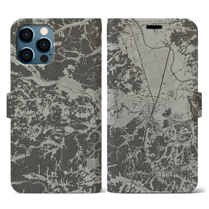 【一関（岩手県）】地図柄iPhoneケース（手帳タイプ）モノトーン・iPhone 12 / 12 Pro 用