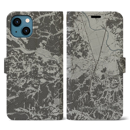 【一関（岩手県）】地図柄iPhoneケース（手帳タイプ）モノトーン・iPhone 13 用