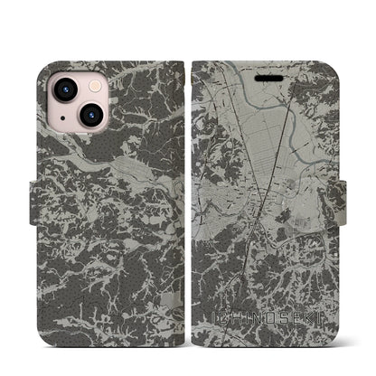 【一関（岩手県）】地図柄iPhoneケース（手帳タイプ）モノトーン・iPhone 13 mini 用