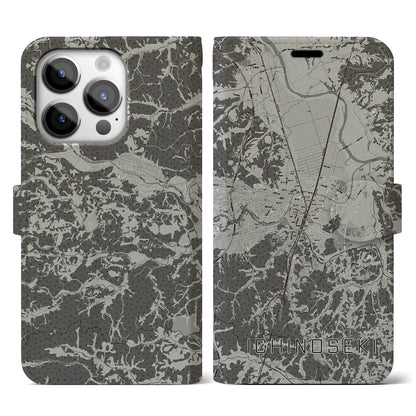 【一関（岩手県）】地図柄iPhoneケース（手帳タイプ）モノトーン・iPhone 14 Pro 用