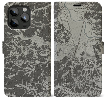 【一関（岩手県）】地図柄iPhoneケース（手帳タイプ）モノトーン・iPhone 15 Pro Max 用