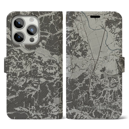 【一関（岩手県）】地図柄iPhoneケース（手帳タイプ）モノトーン・iPhone 15 Pro 用