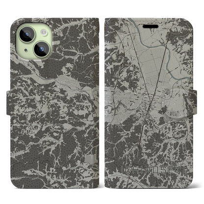 【一関（岩手県）】地図柄iPhoneケース（手帳タイプ）モノトーン・iPhone 15 用