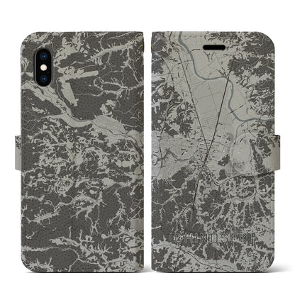 【一関（岩手県）】地図柄iPhoneケース（手帳タイプ）モノトーン・iPhone XS / X 用