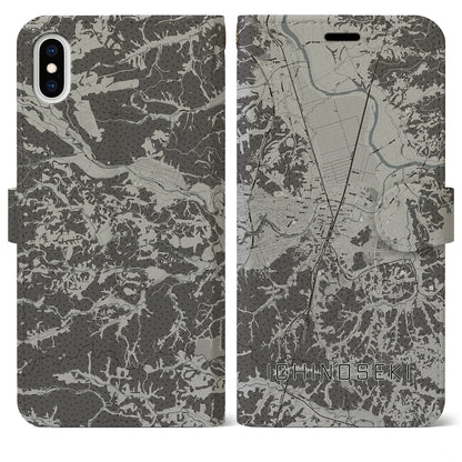 【一関（岩手県）】地図柄iPhoneケース（手帳タイプ）モノトーン・iPhone XS Max 用
