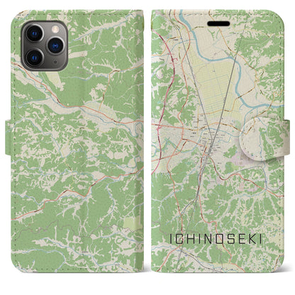 【一関（岩手県）】地図柄iPhoneケース（手帳タイプ）ナチュラル・iPhone 11 Pro Max 用