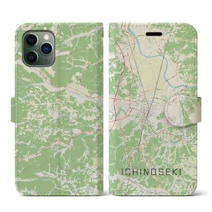 【一関（岩手県）】地図柄iPhoneケース（手帳タイプ）ナチュラル・iPhone 11 Pro 用