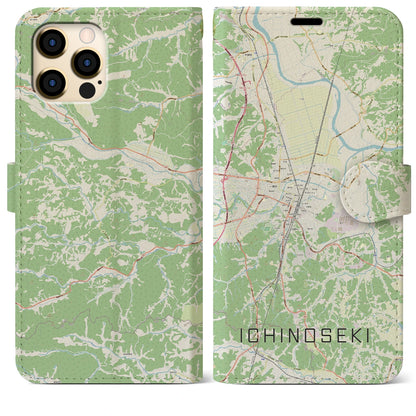【一関（岩手県）】地図柄iPhoneケース（手帳タイプ）ナチュラル・iPhone 12 Pro Max 用