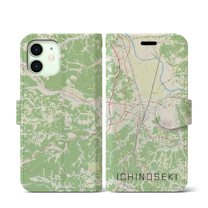 【一関（岩手県）】地図柄iPhoneケース（手帳タイプ）ナチュラル・iPhone 12 mini 用