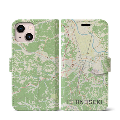 【一関（岩手県）】地図柄iPhoneケース（手帳タイプ）ナチュラル・iPhone 13 mini 用