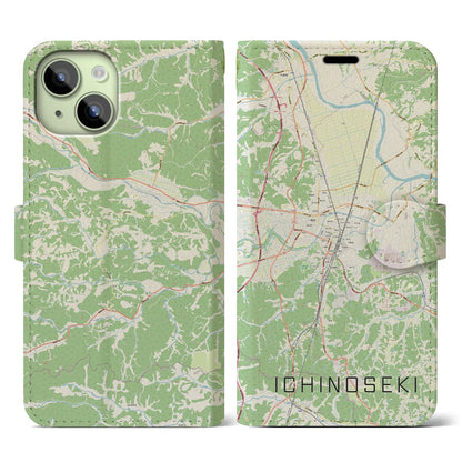 【一関（岩手県）】地図柄iPhoneケース（手帳タイプ）ナチュラル・iPhone 15 用