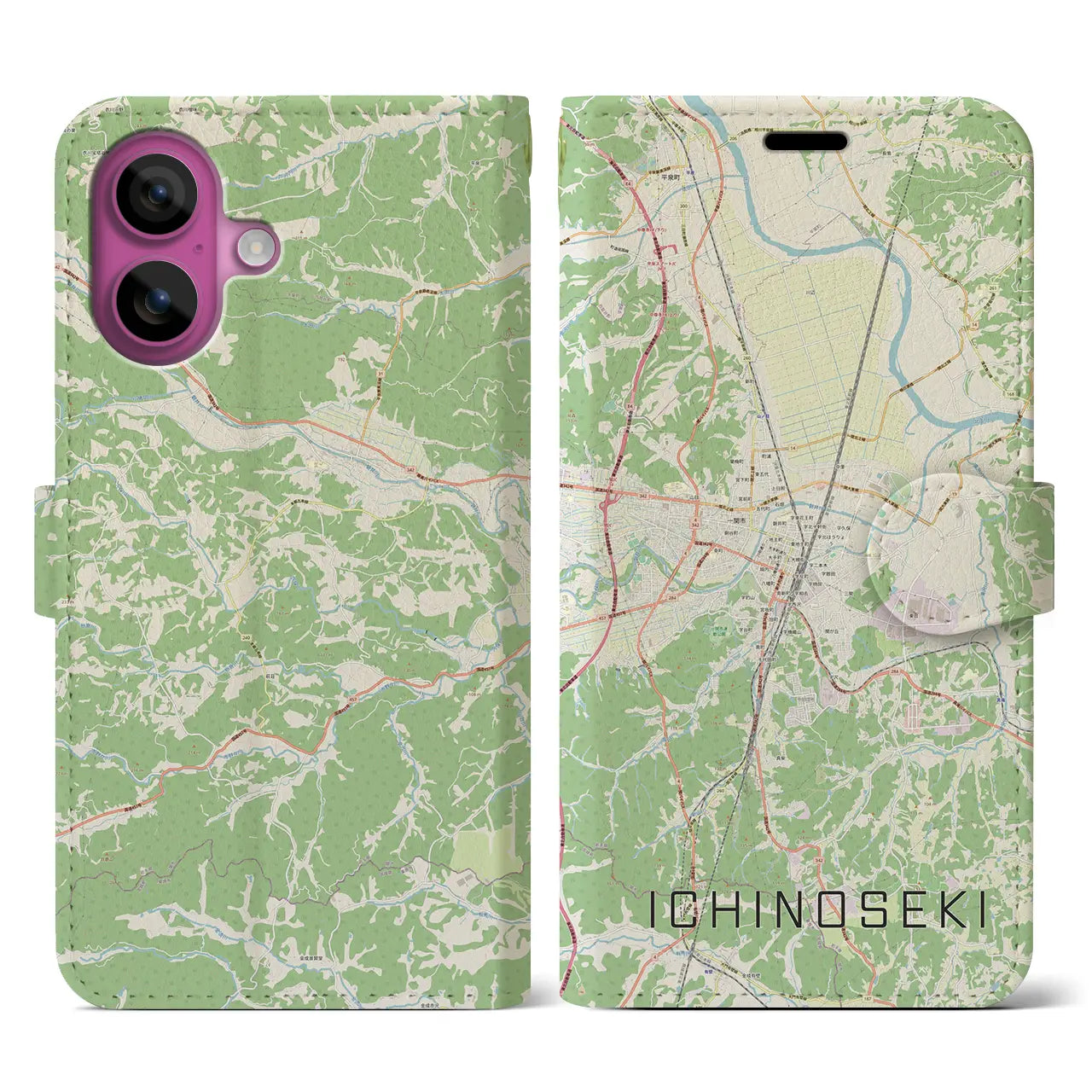 【一関（岩手県）】地図柄iPhoneケース（手帳タイプ）ナチュラル・iPhone 16 Pro 用