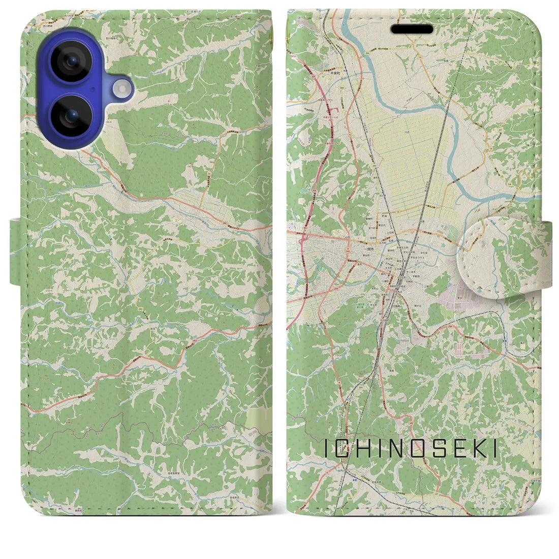 【一関（岩手県）】地図柄iPhoneケース（手帳タイプ）ナチュラル・iPhone 16 Pro Max 用