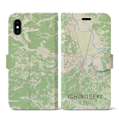 【一関（岩手県）】地図柄iPhoneケース（手帳タイプ）ナチュラル・iPhone XS / X 用