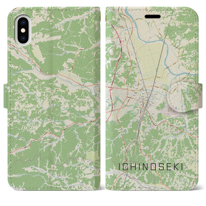 【一関（岩手県）】地図柄iPhoneケース（手帳タイプ）ナチュラル・iPhone XS Max 用