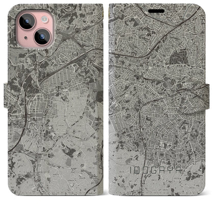 【井土ヶ谷（神奈川県）】地図柄iPhoneケース（手帳タイプ）モノトーン・iPhone 15 Plus 用
