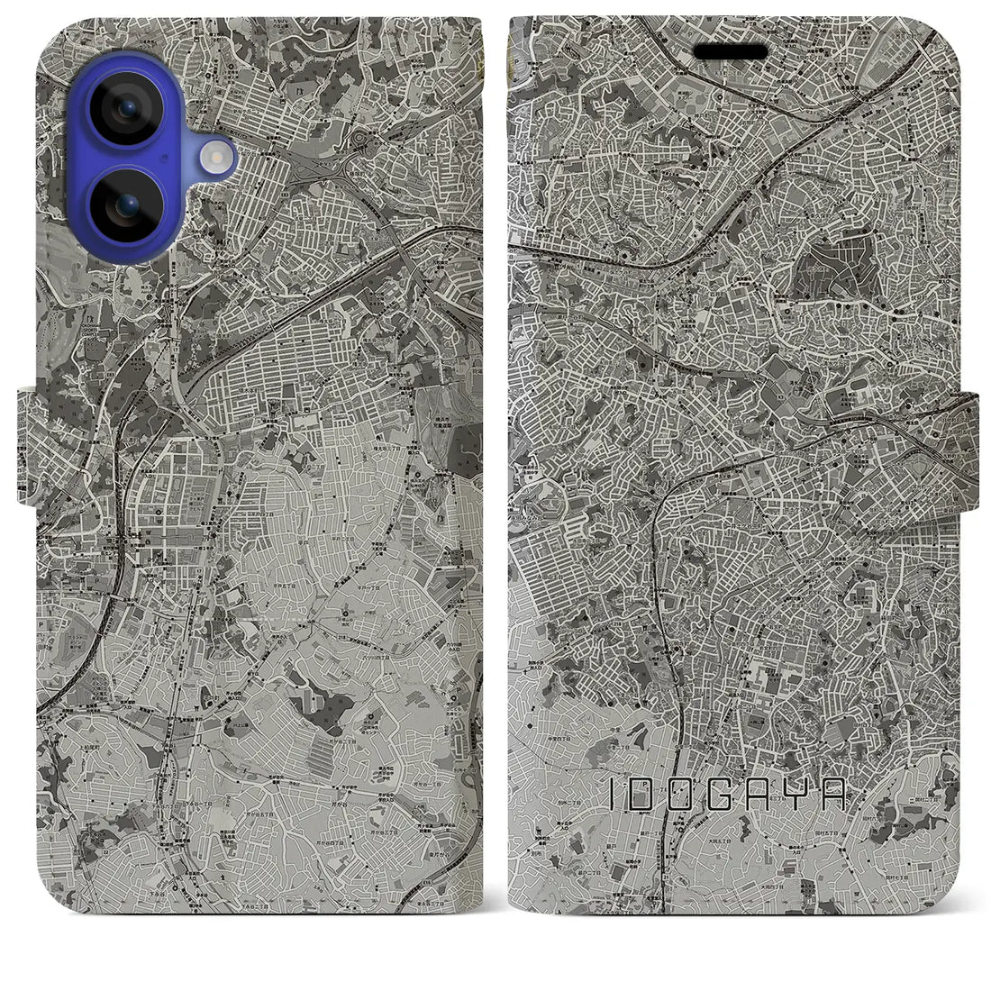 【井土ヶ谷(神奈川県)】地図柄iPhoneケース(手帳タイプ)モノトーン・iPhone 16 Pro Max 用